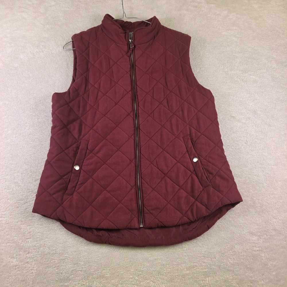 Old Navy Womens Burgundy Quilted Puffer Vest Full Zip Sleeveless Jacket Maroon